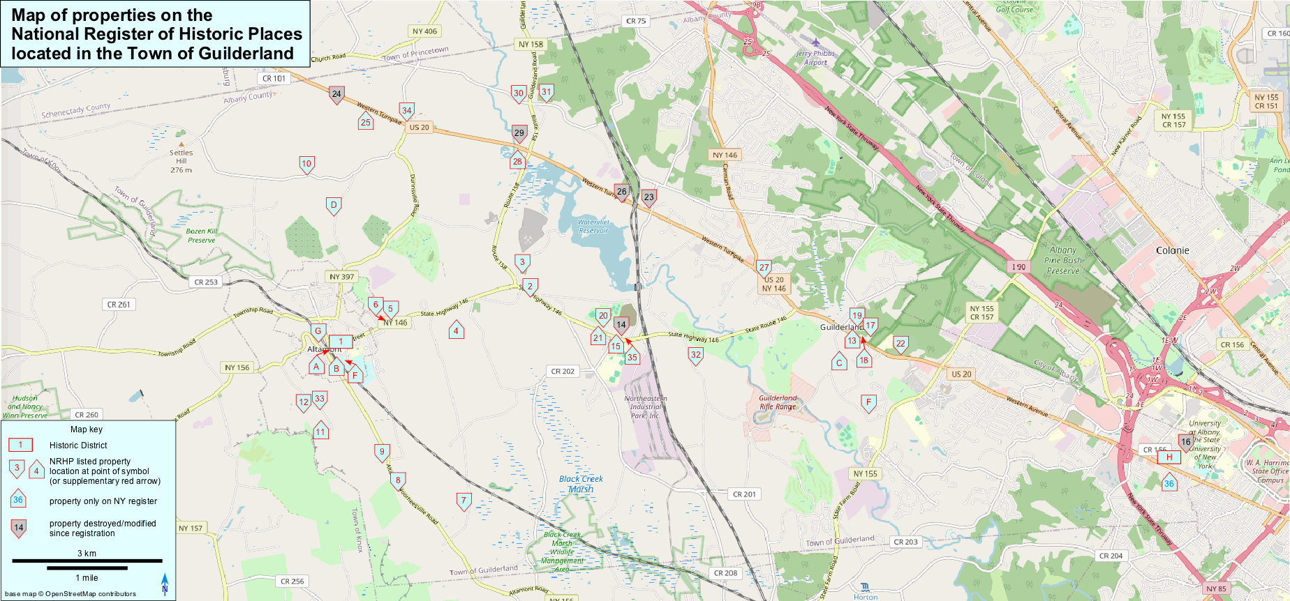 clickable map showing NRHP property locations