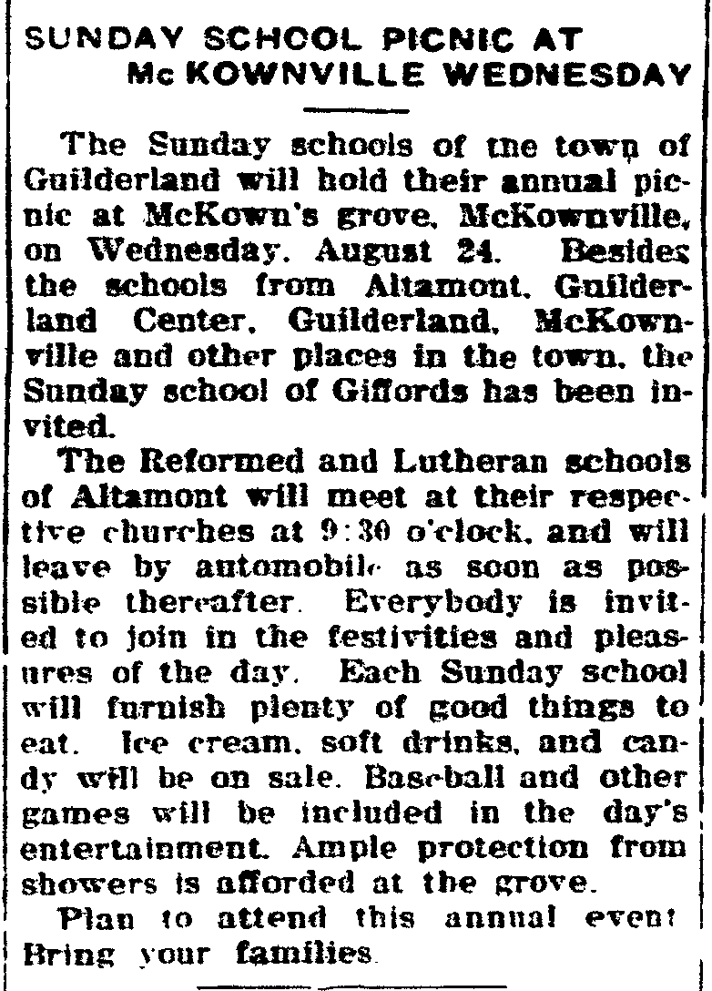 news clip
10 Aug 1921 picnic at McKown Grove