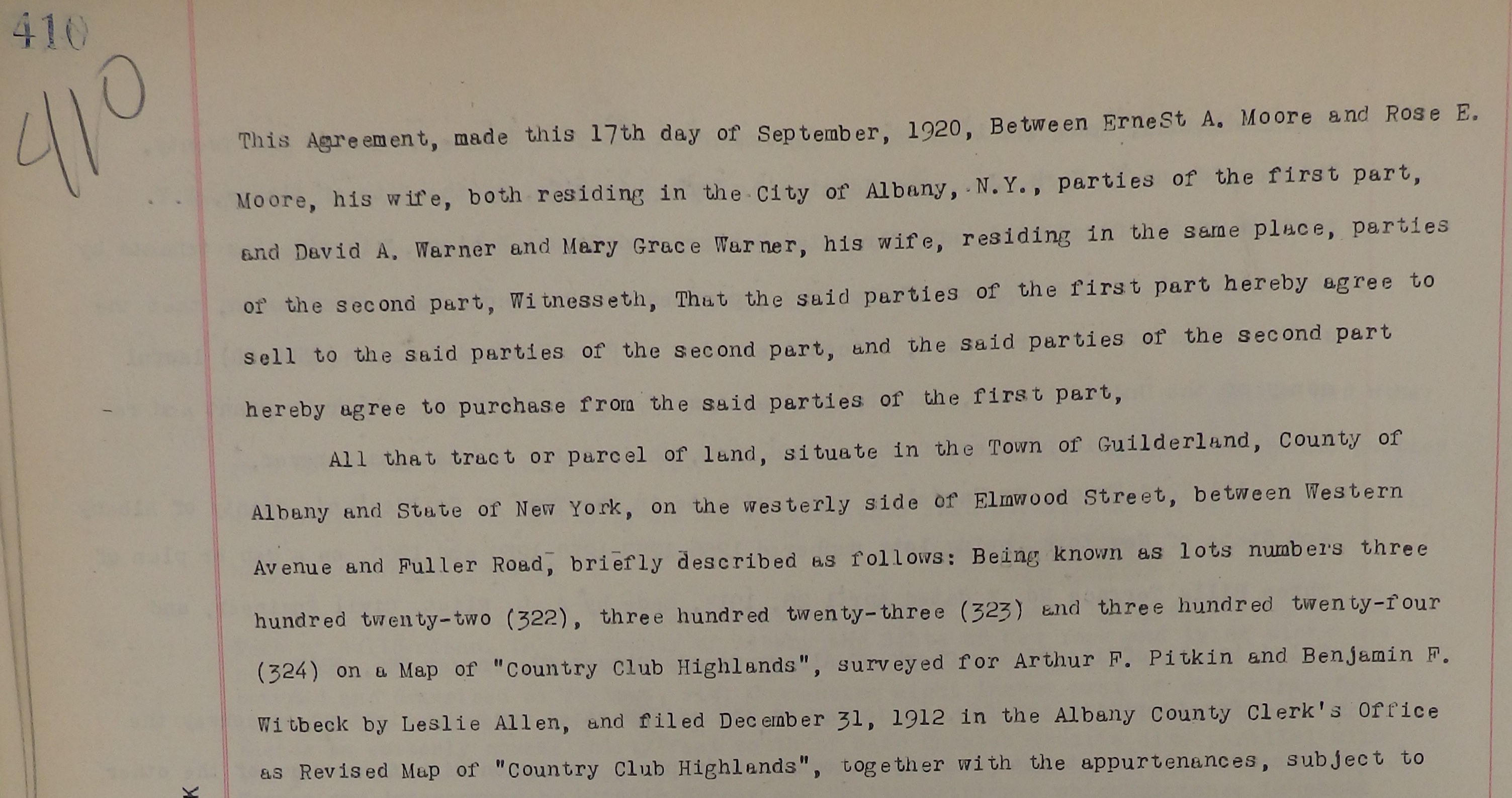 1920 deed to DA Warner