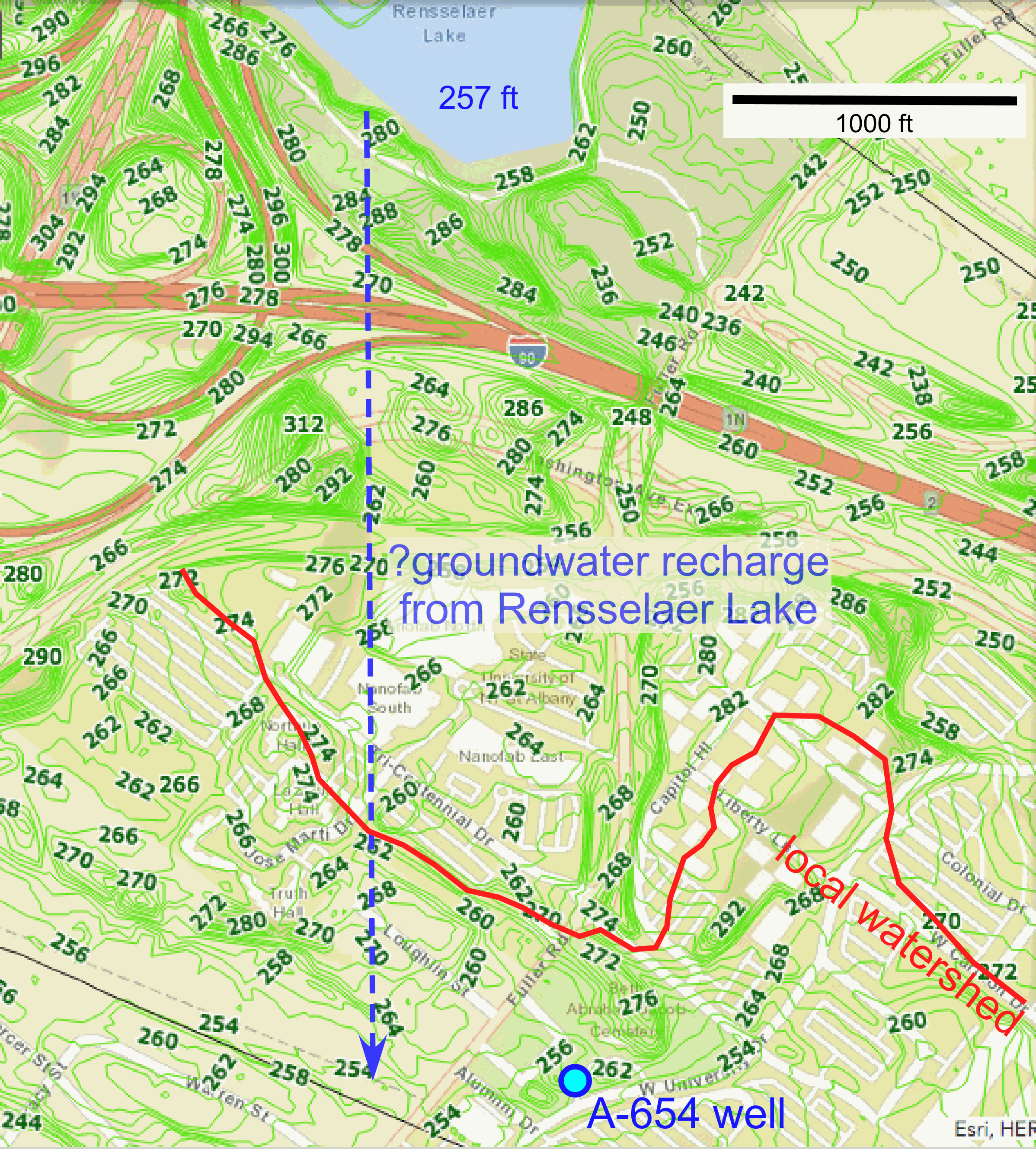 map of
inferred groundwater recharge from Rensselaer Lake