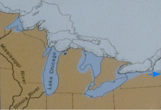 map of
Laurentian ice and marginal lakes about 14500 years ago