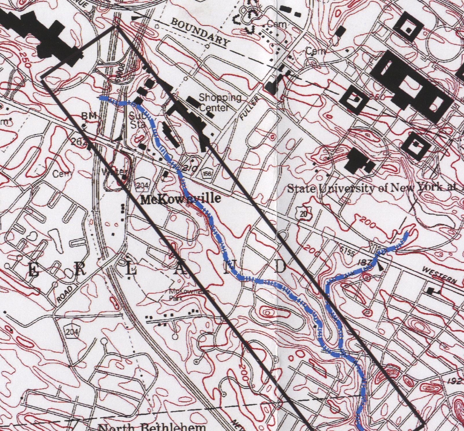 McKownville drainage on 1996 USGS topo map