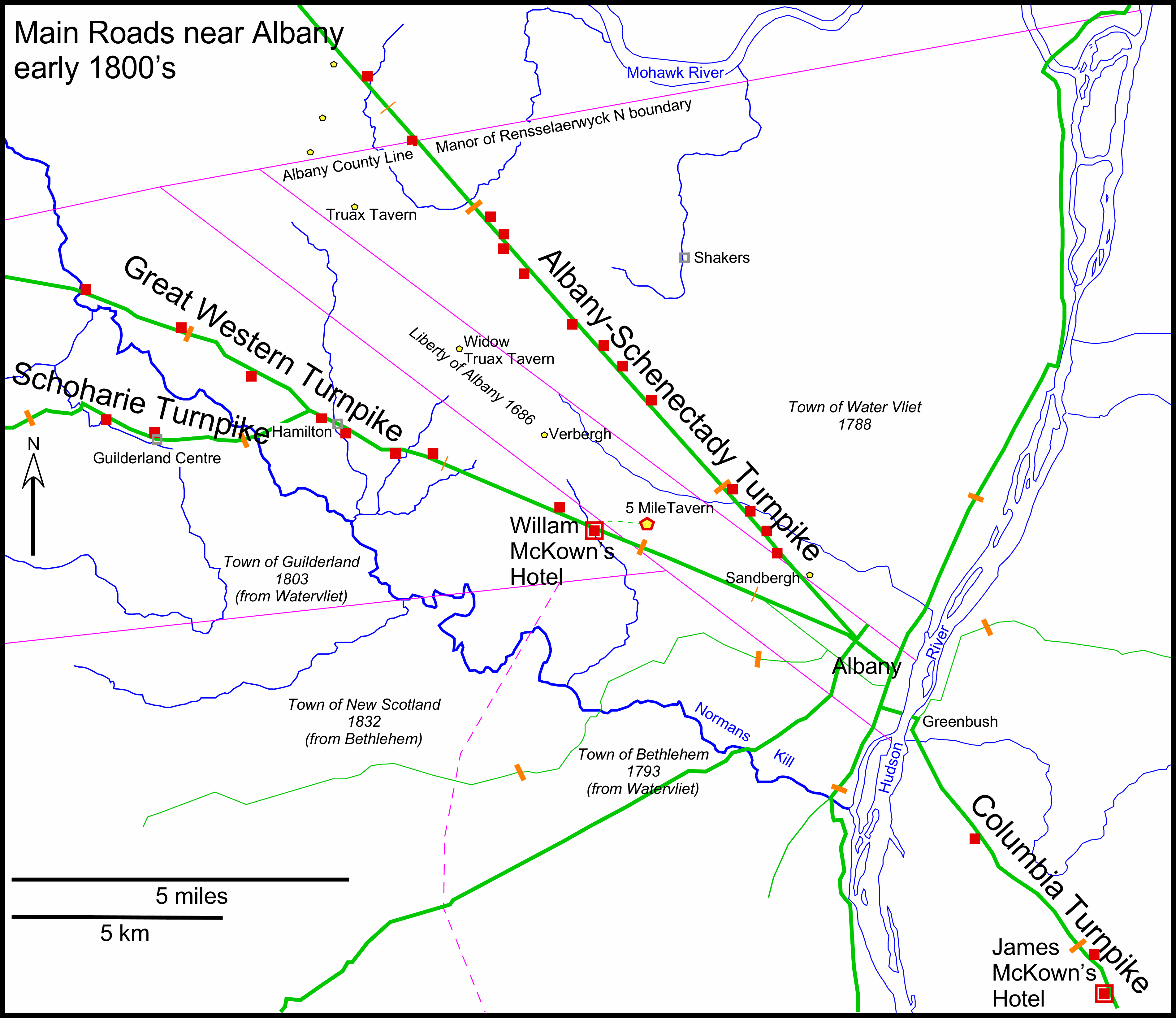 roads and
inns near Albany c. 1800-1810